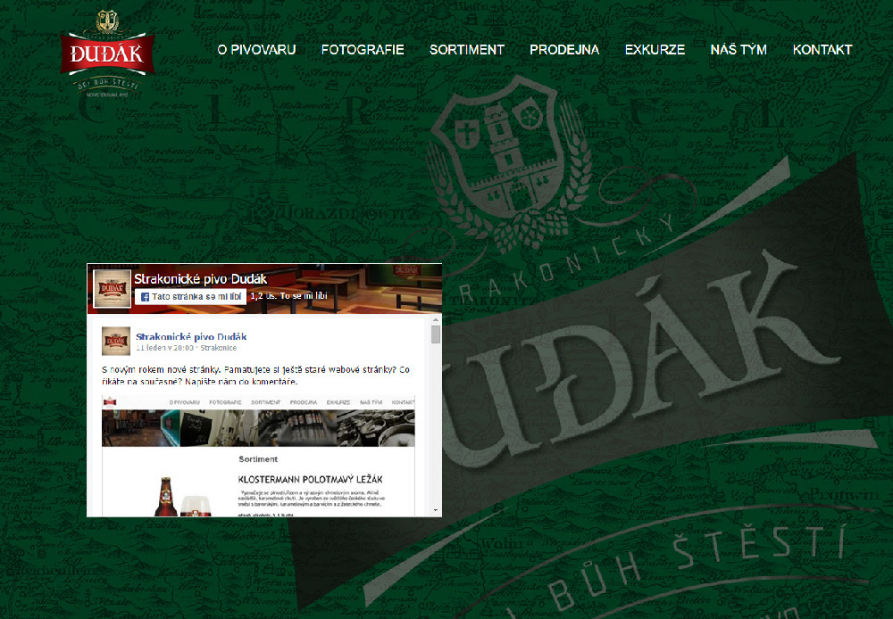Titulní stránka nového webu strakonického pivovaru z ledna 2016