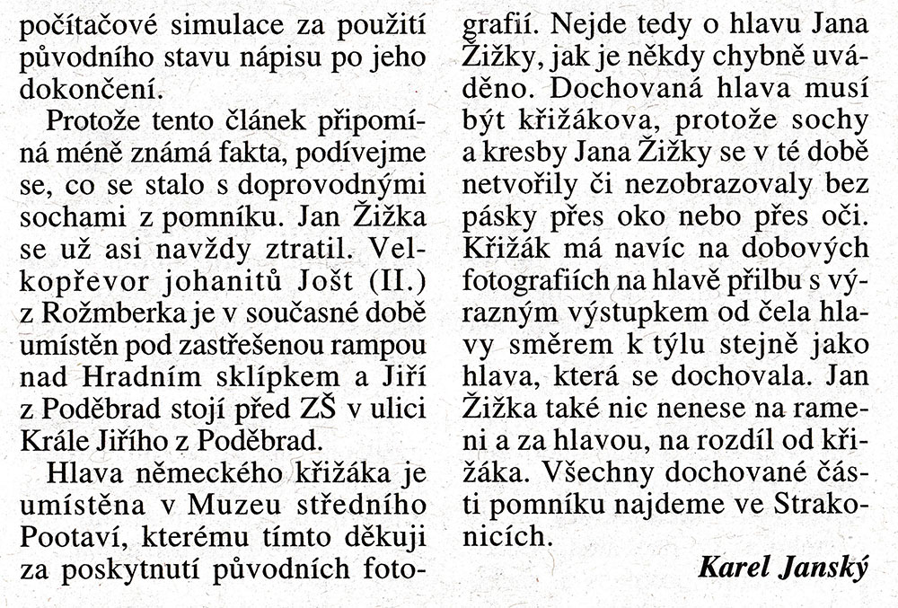 Husova pravda, pravda o pomníku a vzkaz starostovi