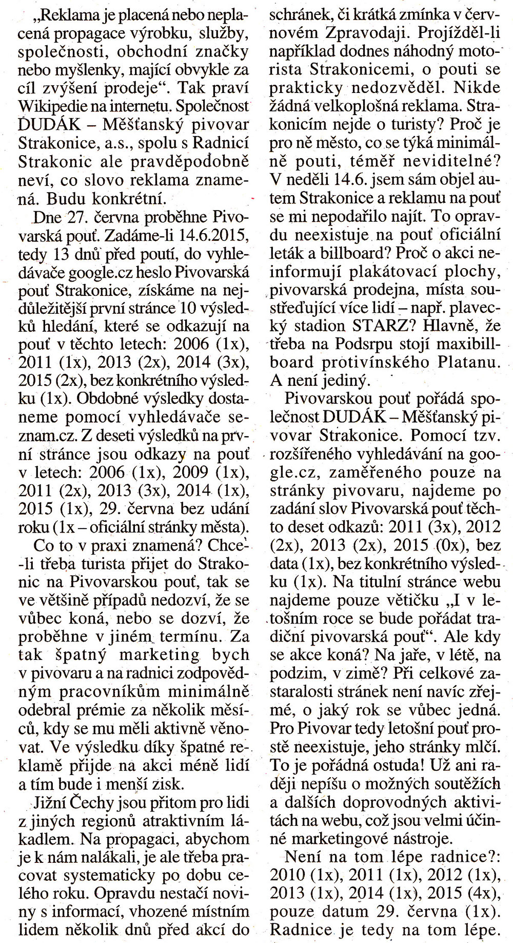 Propagace Pivovarské pouti 2015 ve Strakonicích