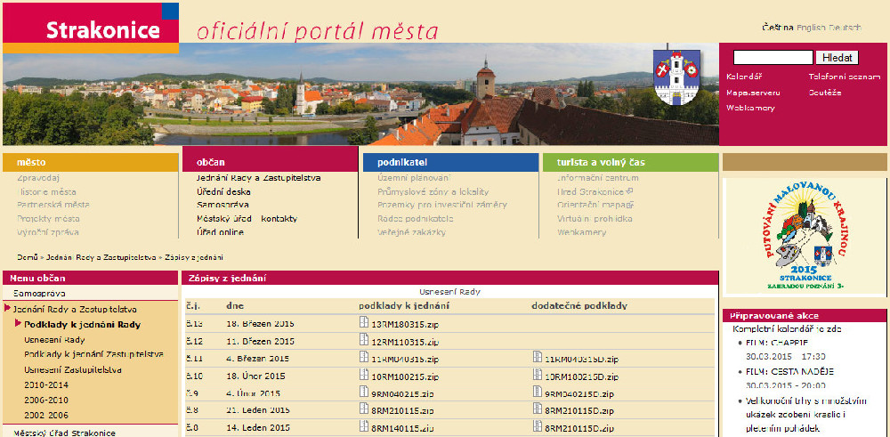 Původní web města Strakonice