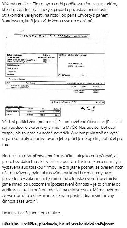 Reakce Břetislava Hrdličky ze Strakonického deníku.cz z 12.2.2016