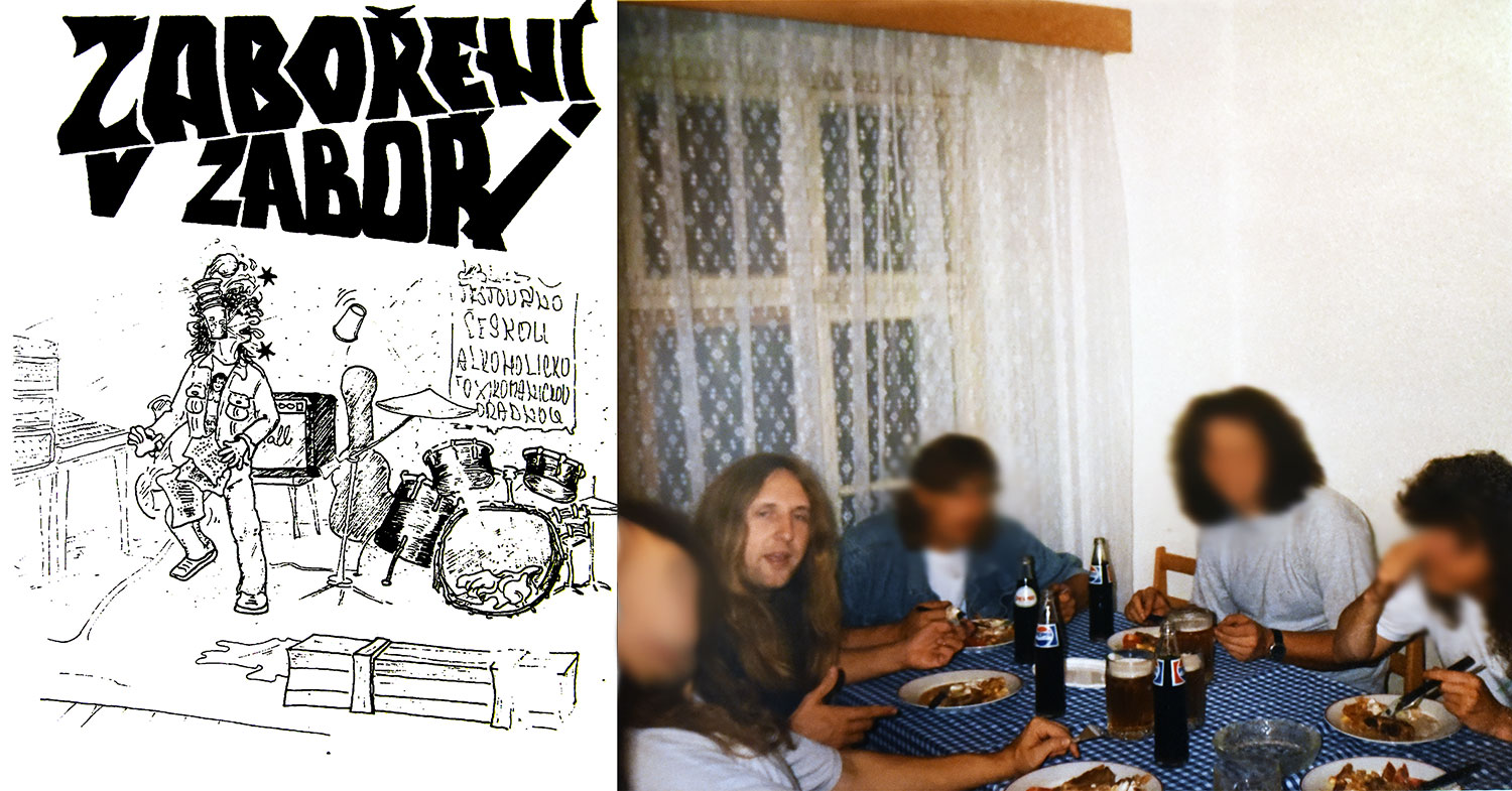 Ilustrace z knihy Zápisky Ochotníka, str. 43 + foto Františka Christelbauera z doby jeho působení v Záboří