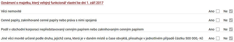 Část přiznání starosty Břetislava Hrdličky z centrálního registru oznámení – oznámení o majetku