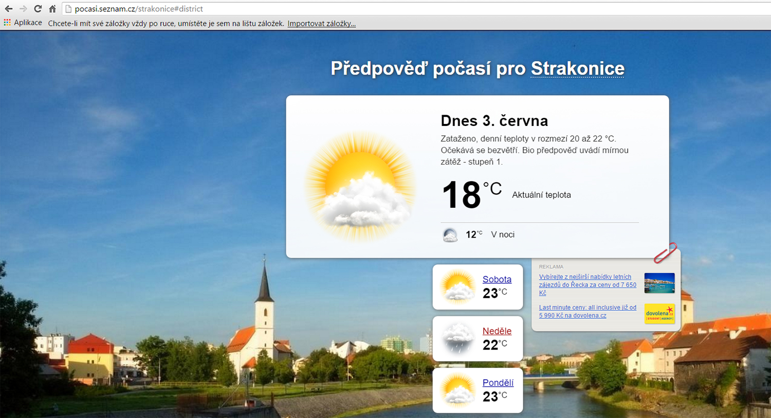 Předpověď počasí na den 3.6.2016 dokumentující, že nebyl důvod přesouvat Jamboree 2016 do MěKD – pocasi.seznam.cz