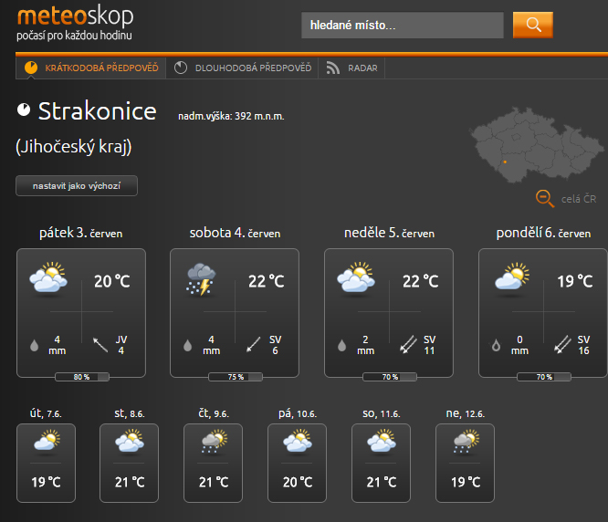 Předpověď počasí na den 3.6.2016 dokumentující, že nebyl důvod přesouvat Jamboree 2016 do MěKD – meteoskop.cz