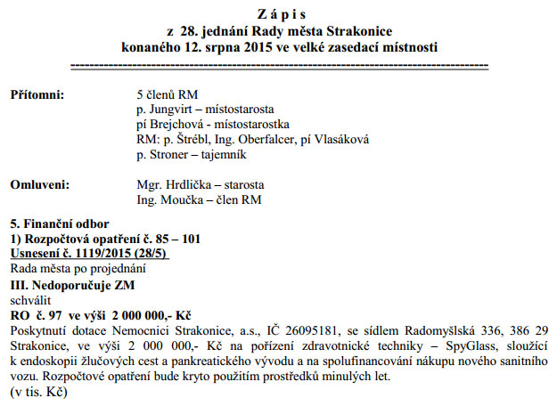 Dotaci nedoporučila rada města na svém 28. jednání dne 12.8.2015