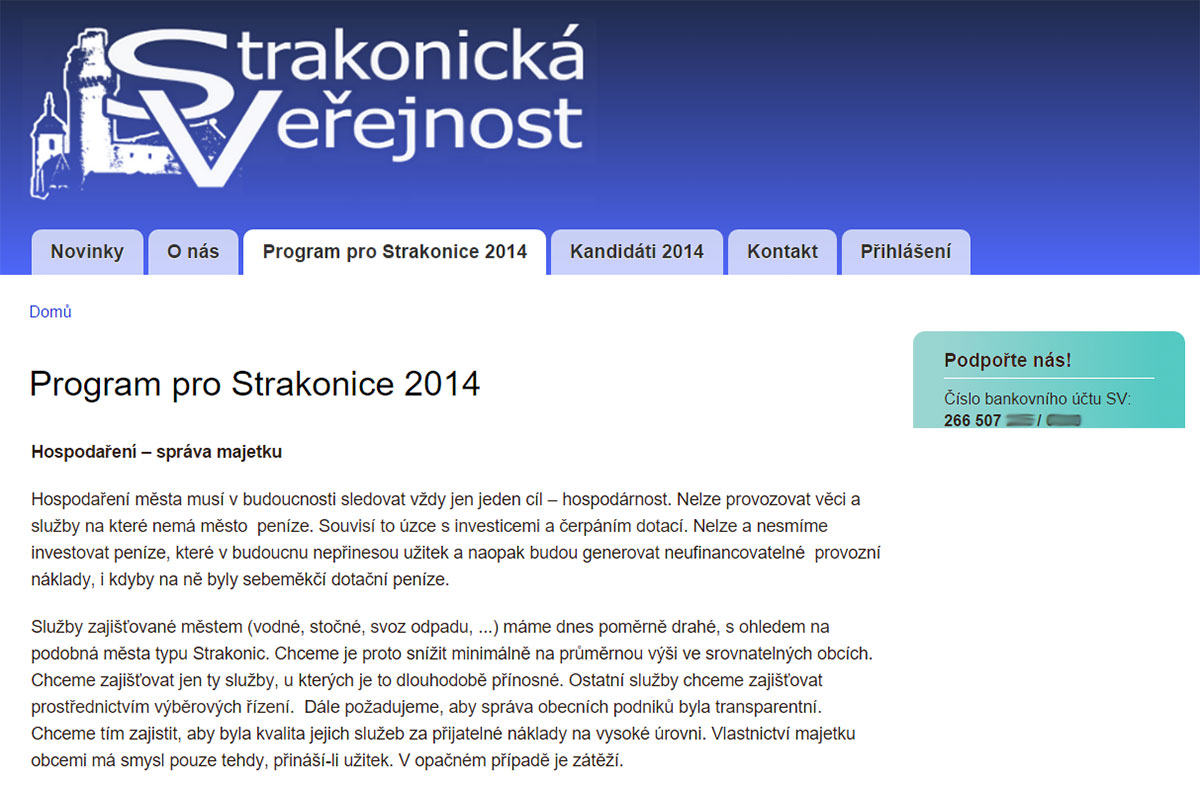 Foto 2: Výňatek z volebního programu Strakonické Veřejnosti pro komunální volby 2014