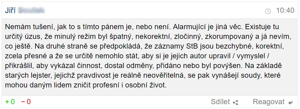 Diskuzní příspěvek ze serveru iDnes.cz