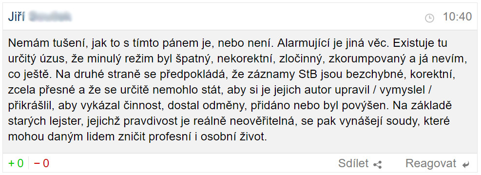 Diskuzní příspěvek ze serveru iDnes.cz