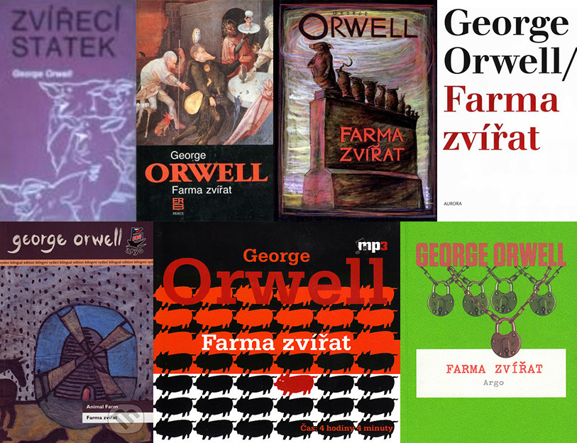 Obálky všech českých vydání Farmy zvířat od roku 1981 do roku 2015