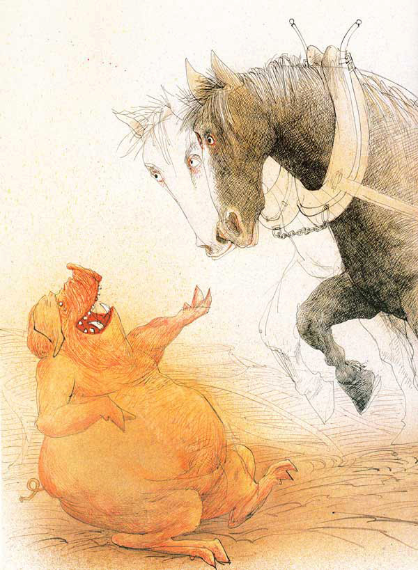 Ilustrace z knihy Farma zvířat od Ralpha Steadmana