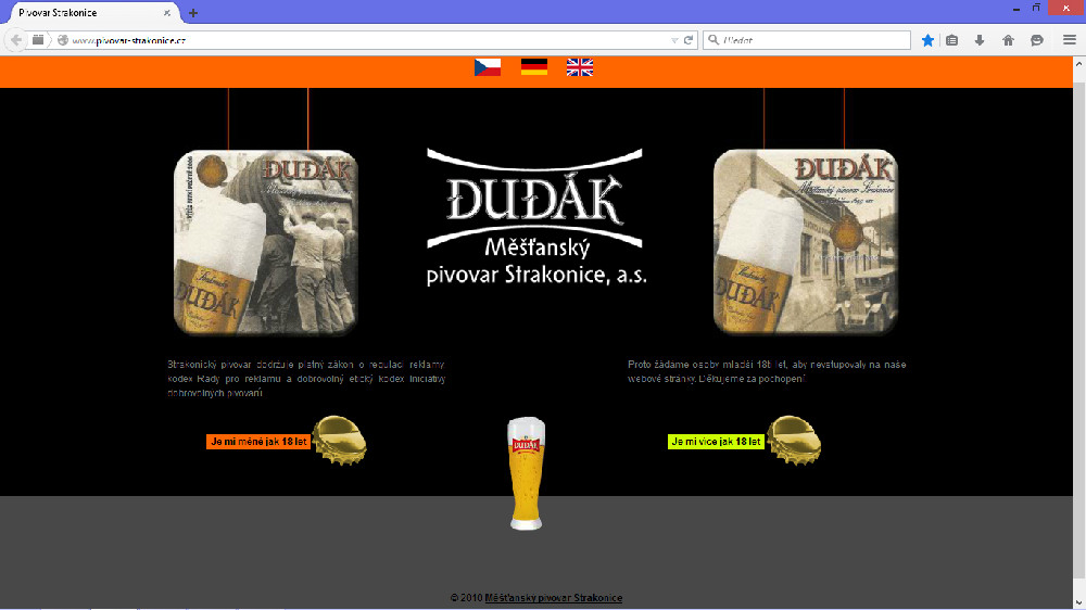 Titulní stránka webu strakonického pivovaru
