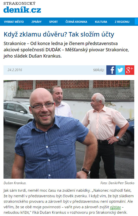 Slib sládka Dušana Krankuse o tom, že když zklame, tak složí účty – strakonicky.denik.cz, 24.2.2016