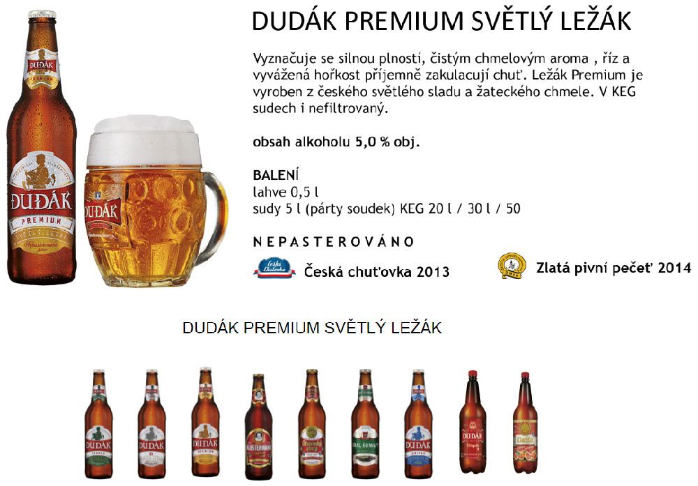 Pivo DUDÁK Premium světlý ležák sice ocenění na soutěži Zlatá pivní pečeť v kategorii „Světlý ležák premium“ získal, bylo to ovšem 4. místo – Zlatou pivní pečeť tehdy získal Otavský zlatý. Viz foto 7. Aby nové vedení pivovaru ale navodilo dojem, že se nejedná o jejich reklamní podvod, před text umístilo nečitelné logo. To ovšem s uvedenou soutěží nemá vůbec nic společného. Jedná se totiž o logo zcela jiné soutěže, a to Žateckých slavností chmele – Dočesná. Viz další obrázek.