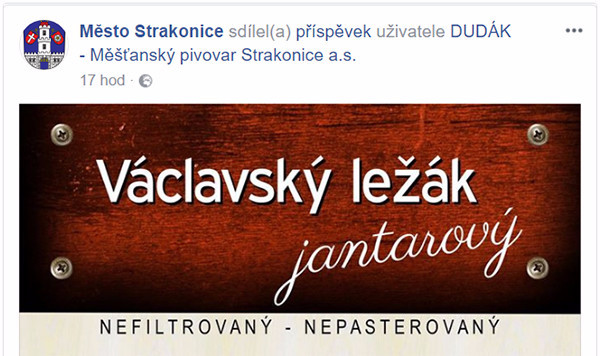 Jedna z mála reklam na speciální pouťové pivo – facebook města Strakonice