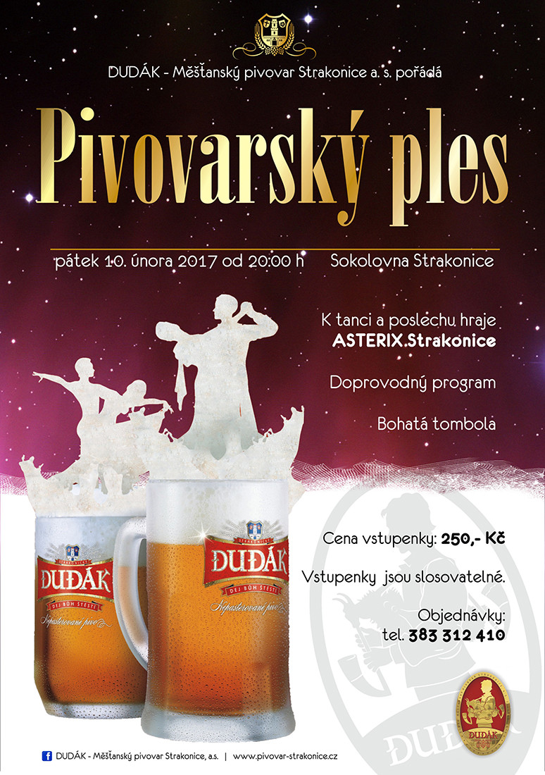 Pozvánka na ples pivovaru v roce 2017, na který se ředitel Marek Pohanka nedostavil
