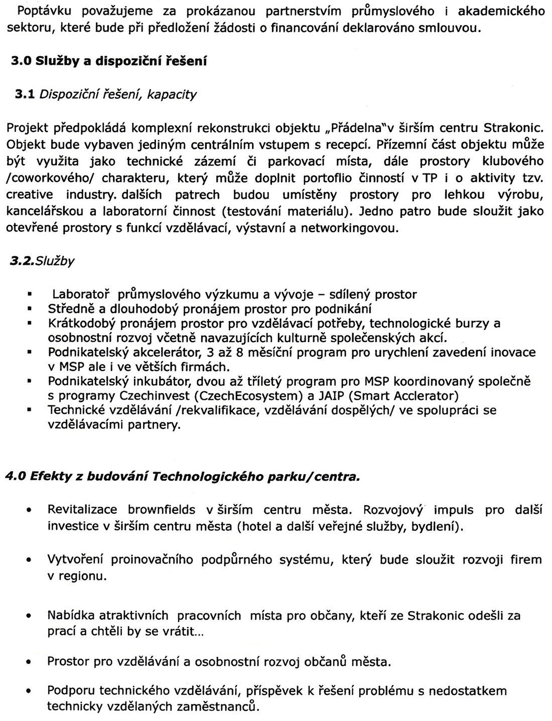 Druhá strana „Koncepce projektu „Technologický park Přádelna Strakonice““ pro 13. zastupitelstvo konané dne 14.9.2016