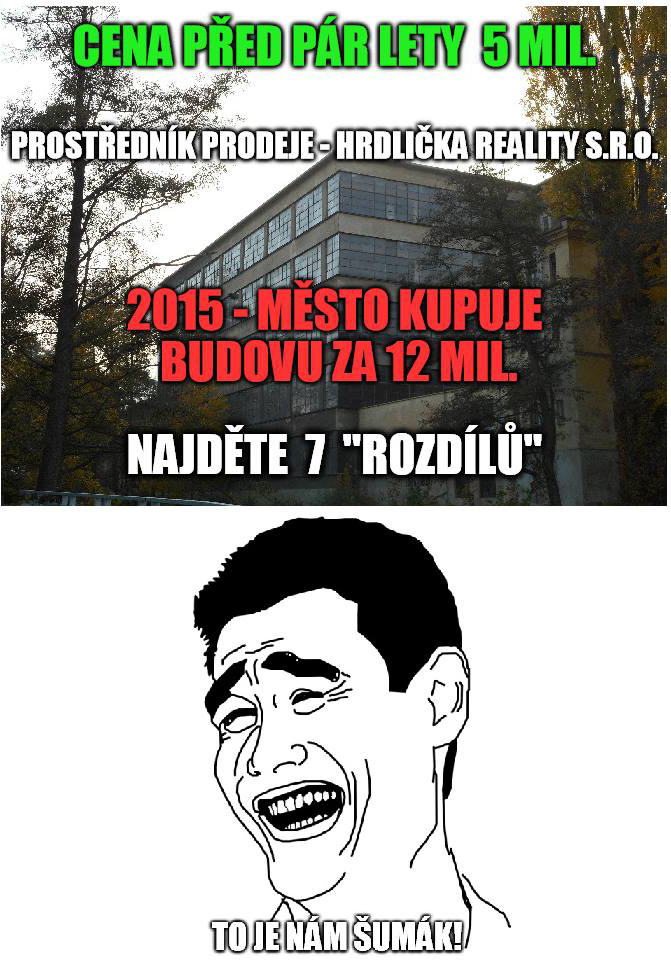 Graficky ztvárněná informace o koupi Přádelny, která koluje internetem