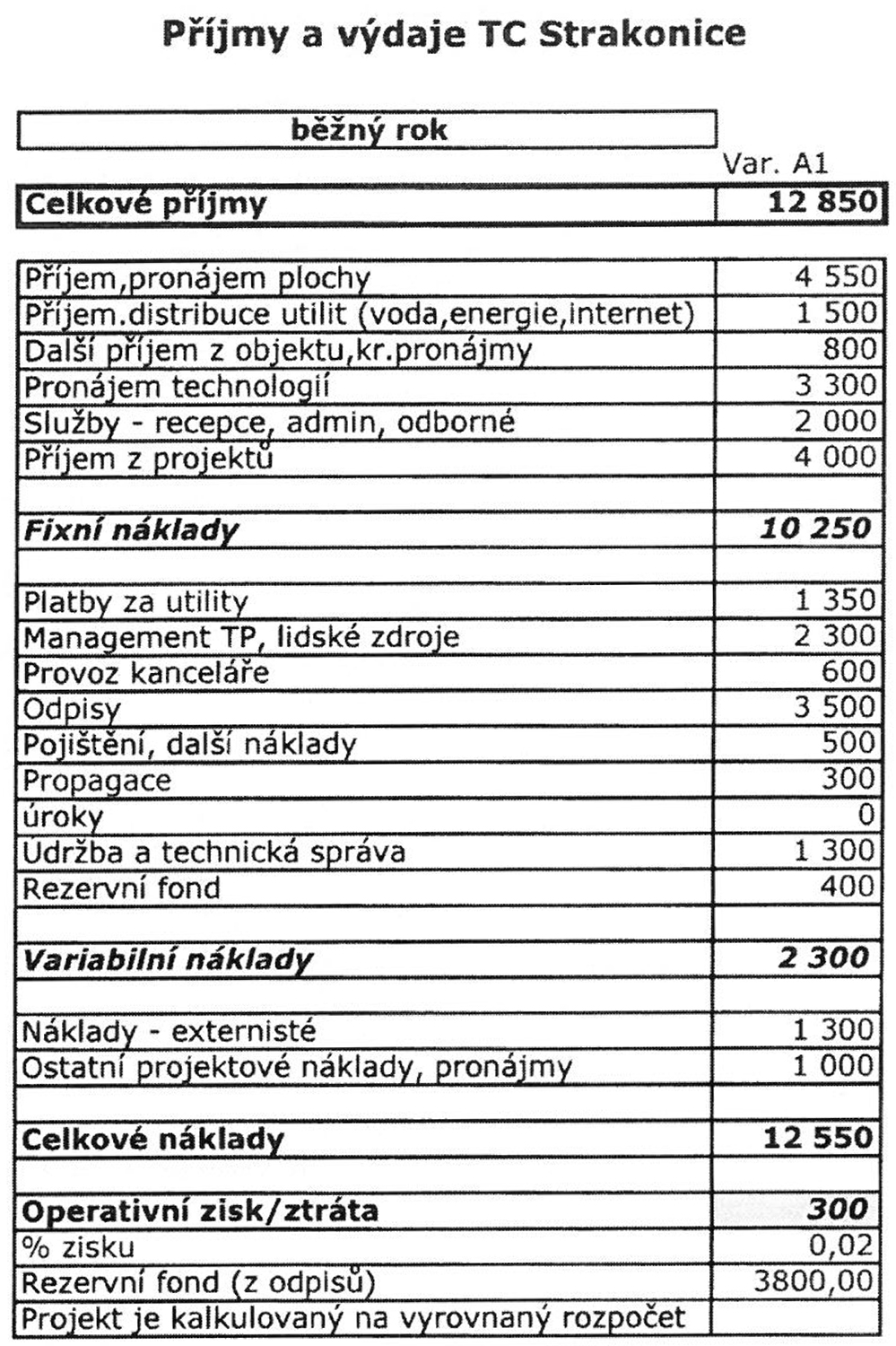 Příloha „Výnosy a náklady TCSt“ projektu Strakonické Veřejnosti za 86 000 Kč z městského rozpočtu = vyhozené peníze z okna