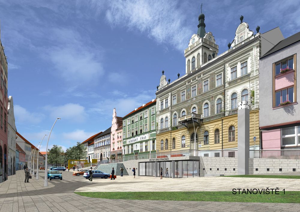 Pohled k radnici od ulice U svaté Markéty