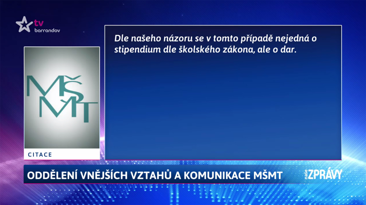 Názor z Ministerstva školství ČR na strakonická žákovská stipendia