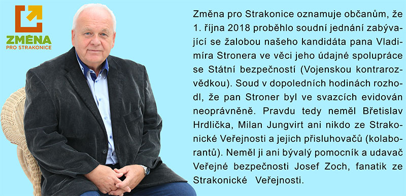 Tajemník Vladimír Stroner vyhrál 1.10.2018 soud