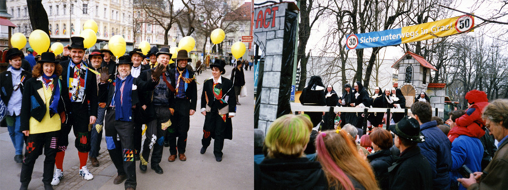 Folklórní slavnost v maskách v Rakousku – masopust (Fasching) z doby, ze které pochází zde popisovaná faktura