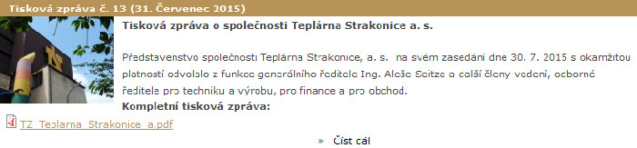 Tisková zpráva č. 13 z 31.7.2015 Markéty Bučokové, tiskové mluvčí radnice Strakonice