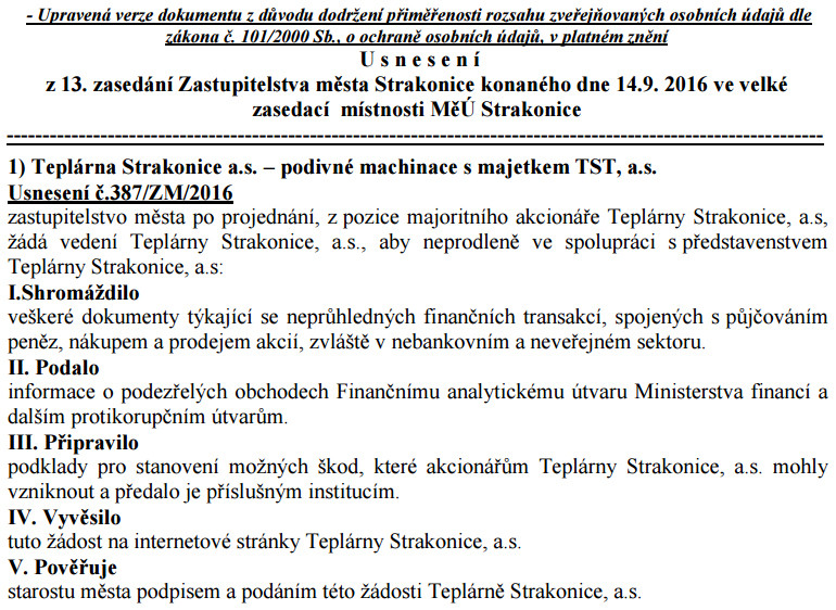 Usnesení číslo 387/ZM/2016 z 13. zastupitelstva města tak, jak bylo přijato