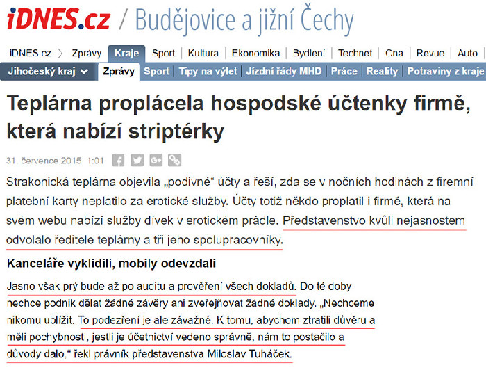 Avizovaný audit v Teplárně Strakonice, a.s., idnes.cz, 31.7.2015