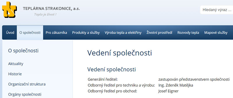 Nejvyšší vedení společnosti Teplárna Strakonice, a.s.