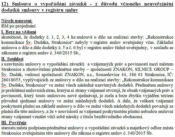 Dodatečný podklad pro 121. jednání Rady města Strakonice konané dne 6.3.2019, zveřejněný narychlo v den konání rady po zjištění, že o problému již ví magazín iStrakonice.cz.