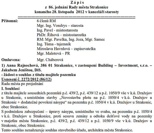 Zápis z 86. jednání rady města konané dne 28.11.2012